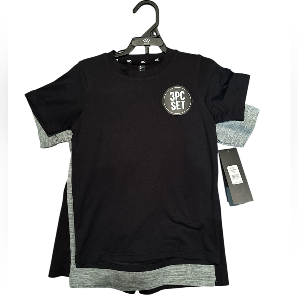 Legend Boys 3 Piece Set Kids Black and Gray T-Shirt Set